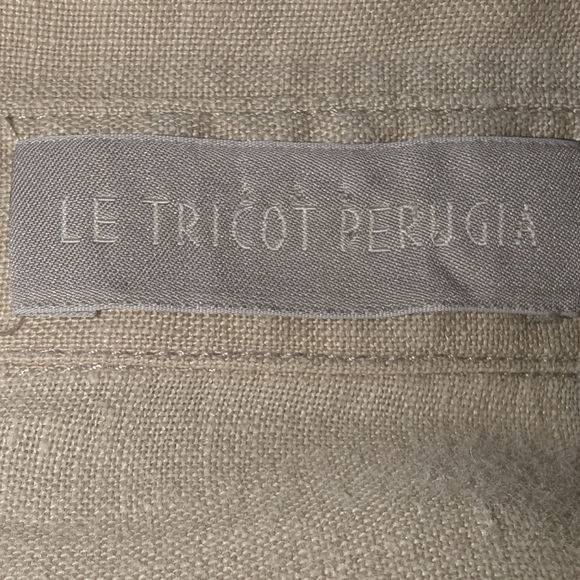 LE TRICOT PERUGIA Women's Medium Shirt 100%  Linen Tan White Color Block Top - Picture 4 of 6